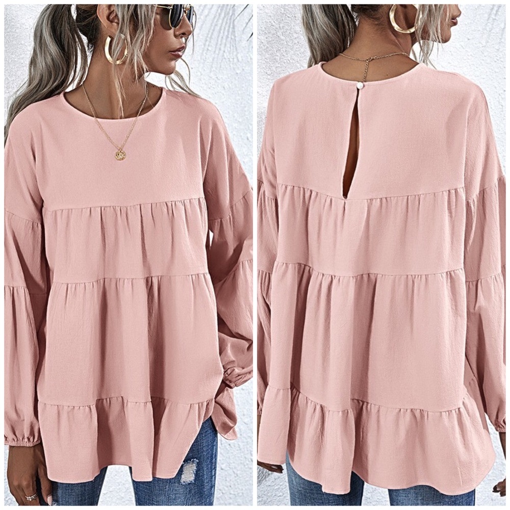 Pink Baby Doll Long Sleeve Top Size Small NWT